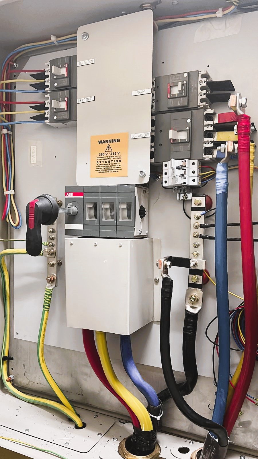 Main distribution board with ABB main switch upgraded for more power in Dubai